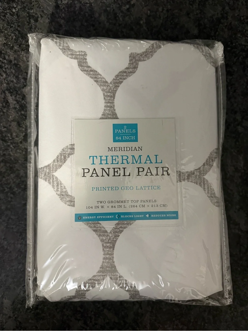Meridian Thermal Curtain Panel Pairs in Gray Printed Geo Lattice- 2 packs
